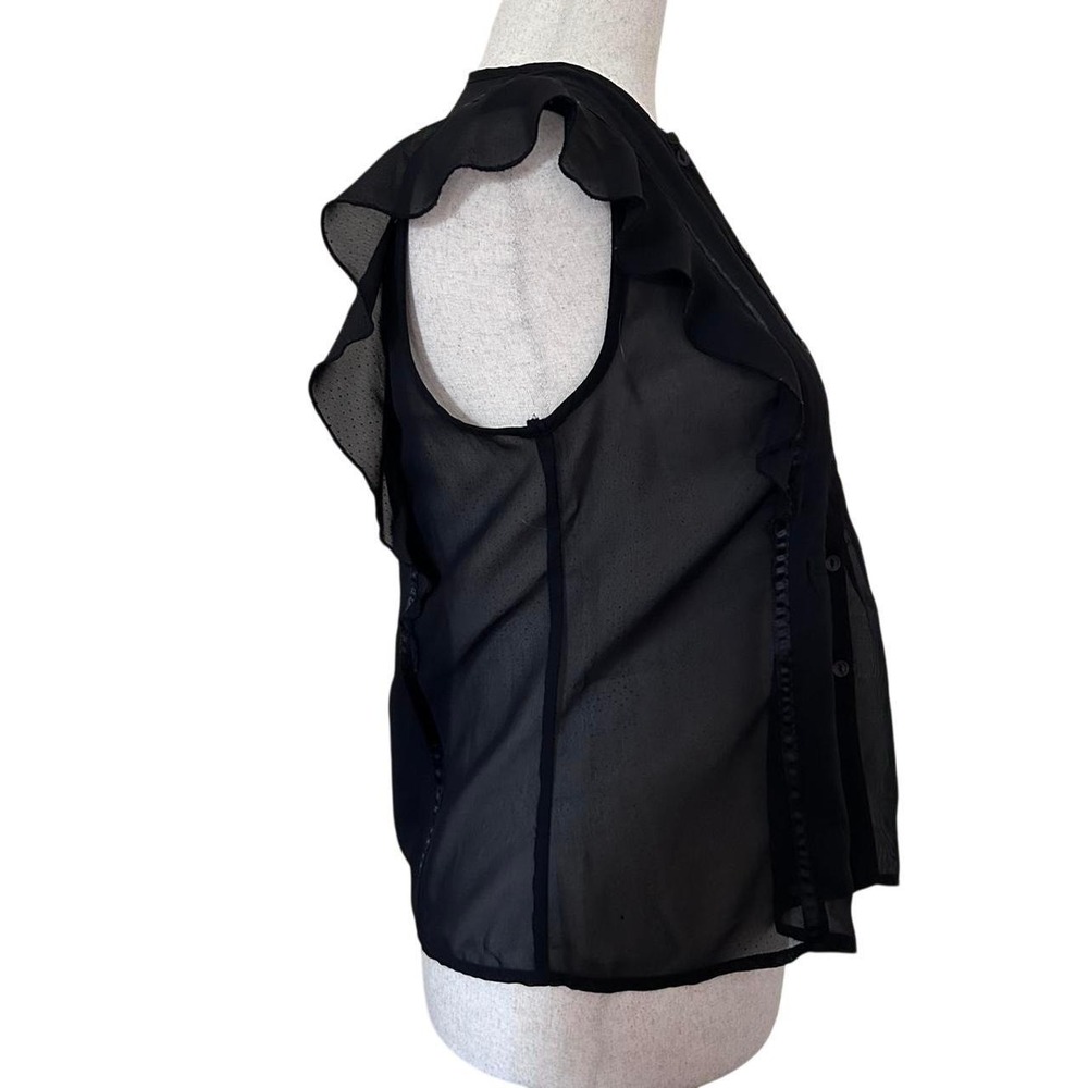 Ray Beams Black‎ Sheer Pintuck Flutter Sleeve Button Front Blouse Top - Picture 6 of 7